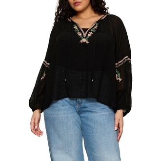 Sanctuary Raye Embroidered Top in Black at Nordstrom, Size 2 X