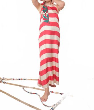 LA PRESTIC OUISTON Marbella Long Bare Back Dress In Raye Polo Fuschia