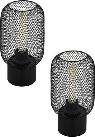 Loops 2 PACK Table Lamp Desk Light Black Steel Round Wire Mesh Shade 1x 60W E27