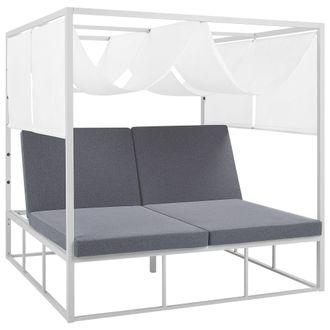 Beliani Cama De Jard&iacute;n Con Dosel Marco De Aluminio Blanco Y Gris Cojines De Poli&eacute;ster Cama De Exterior Pallanza