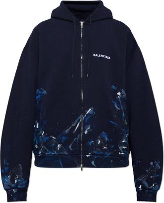 Balenciaga Sweatshirt met geborduurd logo - Heren - Vesten met rits - Blauw - XL - Katoen - Hoodies & sweatvesten