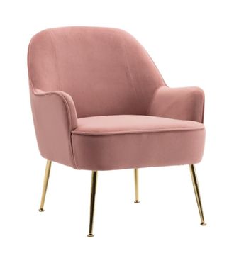 Home Heavenly Butaca terciopelo rosa con respaldo curvo patas doradas