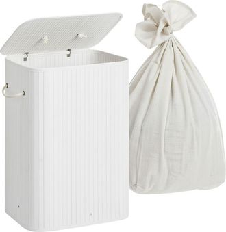 Relaxdays Relaxdays laundry basket with lid, bamboo, 80 litres, foldable laundry hamper, HxWxD: 60 x 40 x 30 cm, white