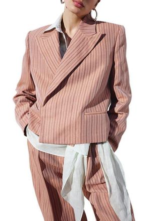 Mango Stripe Crop Linen Blend Blazer in Pink at Nordstrom, Size X-Small