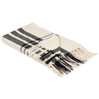 Beliani Manta De Algod&oacute;n Blanco Crema Negro 130 X170 Cm Hecho A Mano Borlas Yuvali