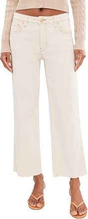 Kut from the Kloth Charlotte High-Rise Wide Leg With Raw Hem in Ecru 1 Womens Jeans Ecru : 14 27, Cotton/Denim/Polyester