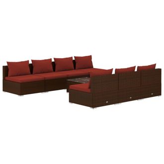 vidaXL Set Sof&aacute;s De Jard&iacute;n 8 Piezas Y Cojines Rat&aacute;n Sint&eacute;tico Marr&oacute;n Vidaxl