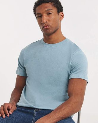 Jacamo Textured Crew Neck T-Shirt-Blue
