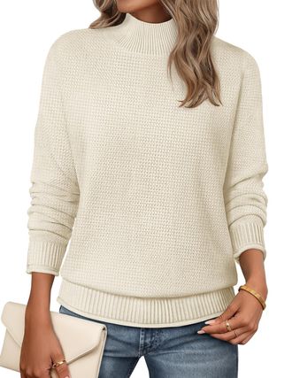 Merokeety Womens Long Sleeve Turtleneck Cozy Knit Sweater Casual Loose Pullover Jumper Tops, Apricot, M