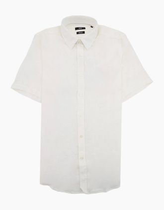 HUGO BOSS Mens Hugo Boss Luka Short Sleeve Pur Linen Shirt White - Size: 38