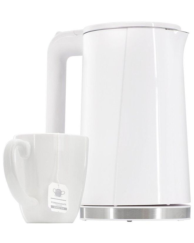 MegaChef 1.7 Quart Double Wall Stainless Steel Electric Tea Kettle in White