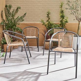 Sweeek Set Of 4 Steel & Resin Garden Armchairs in Grey