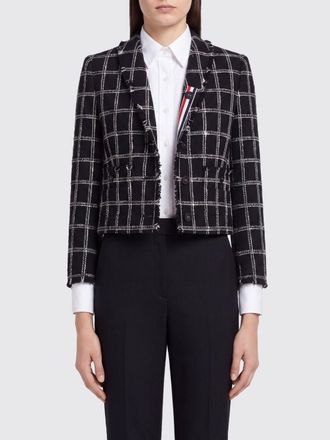 Thom Browne Check Pattern Cotton and Wool Blend Blazer with 4-Bar Logo