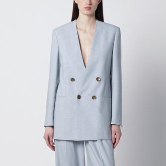 Alberta Ferretti Light blue double-breasted tweed jacket
