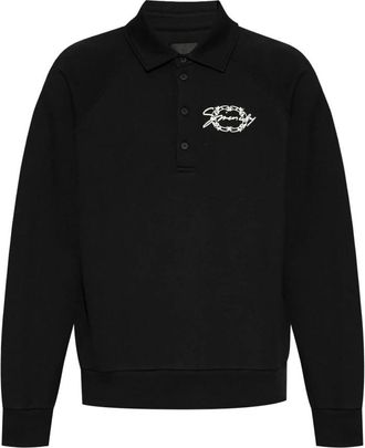 Givenchy Zwarte Polo Sweatshirt Stijlvolle Borduurwerk - Heren - Polos - Zwart - M - Katoen - Tops