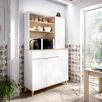 Dmora Aparador Sparavero, Pantry Buffet Para Sal&oacute;n, Aparador Moderno Para Sal&oacute;n Con 4 Puertas, 120x40h191 Cm, Blanco Y Roble - Dmora
