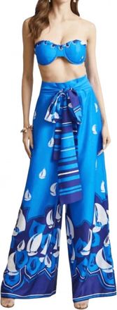 Blithe Bandeau Top And Pant Set In Blue Sail Print