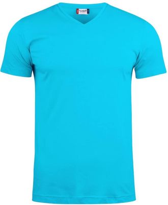 Clique Clique - Mens Womens Unisex Basic T Shirt V-Neck, Cotton Jersey, Sweatband, Elastic Collar, Slim Fit (Turquoise L), turquoise