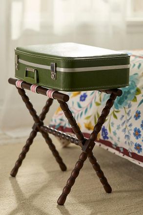 Woven Rippled Turned Wood Luggage Rack