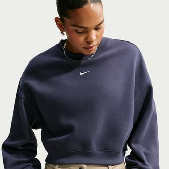 Nike Womens Studio Fleece Medium Weight Oversized Cropped Crew in Grey | IM8497-013