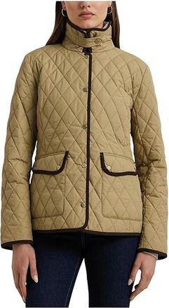 Lauren Ralph Lauren Quilt Berber Trim W Cord Womens Coat Birch Tan : MD, Polyester