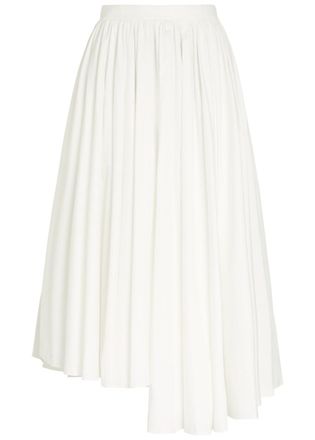 Self Portrait Asymmetric Cotton-poplin Midi Skirt - White - 16 (UK16 / XL)