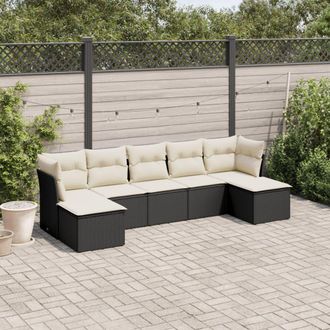 vidaXL Vidaxl - Set De Comedor De Jard&iacute;n 7 Pzas Y Cojines Rat&aacute;n Sint&eacute;tico Negro
