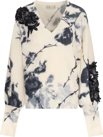 Blumarine Maglia St. Rose e Ric. - Dames - V-hals truien - Wit - M - Pailletten - Truien & Vesten