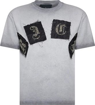 John Richmond Modern T-shirt met iconische decoratieve applicaties - Dames - T-shirts - Grijs - M - Katoen - Tops