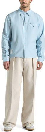 Mani&egrave;re De Voir Arlo Pinstripe Cropped Long Sleeve Shirt in Blue at Nordstrom, Size X-Small