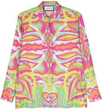 Philipp Plein abstract-print silk shirt - women - Silk - S - Pink