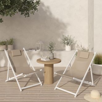 IDMarket Lote De 2 Sillas De Metal Blanco Lota Tela Textilene Beige