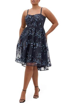 City Chic Ambrosia Lace Fit & Flare Dress in Navy at Nordstrom, Size Xxxs