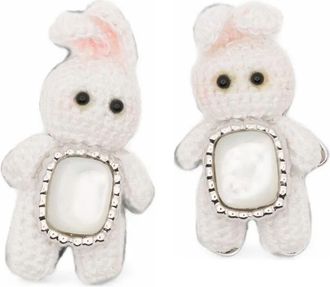 Yvmin Earring Metallic Woven Mini Rabbit Mother Of Pearl