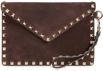 Valentino Garavani Medium Rockstud Flat Suede Wristlet Envelope Pouch in Brown at Nordstrom