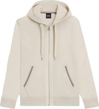 HUGO BOSS Cotton-Terry Zip-Up Hoodie With Signature-Stripe Trims, Size Large