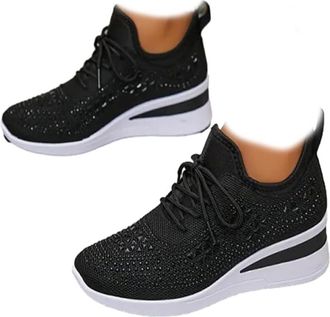 Generic Womens Glittery Rhinestone Fashion Breathable Wedge Sneakers Bling Sparkly Wedding Dressy Knitted Tennis Shoes Orthopaedic Mesh Platform Sneakers (5,4