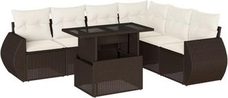 vidaXL Juego De Sof&aacute;s De Jard&iacute;n 7 Piezas Con Cojines Rat&aacute;n Pe Marr&oacute;n Vidaxl