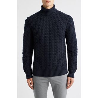 BOSS x Beckham Herrero Wool & Cashmere Cable Sweater in Dark Blue at Nordstrom Rack, Size Small