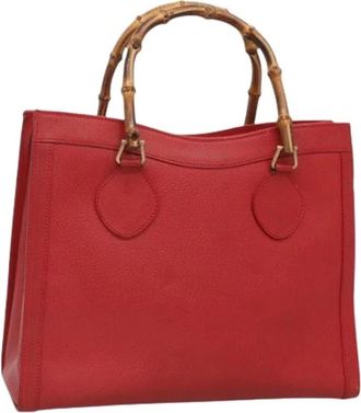 Gucci Pre-owned Handbags, female, Red, Size: ONE SIZE Pre-owned Bamboo Red Leather and Gold Handbag