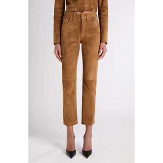 Tom Ford Five-Pocket Suede Straight Leg Pants in Caramel at Nordstrom, Size 6 Us