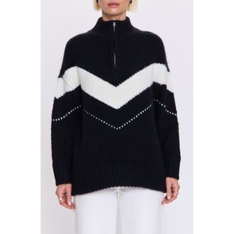 Pistola Denim Arden Chevron Stripe Quarter Zip Sweater in Black Vanilla Ice at Nordstrom, Size X-Large