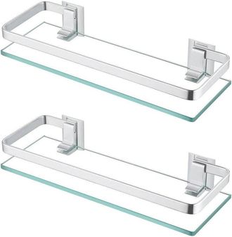 OEM &Eacute;tag&egrave;re De Salle De Bain, &Eacute;tag&egrave;re Murale En Verre, Aluminium, &Eacute;paisseur 8 Mm, Verre Tremp&eacute;, Rectangulaire, Argent, Lot De 2, A4126a-p2 (30 Cm)