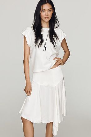 Maeve Asymmetrical Satin Godet Midi Skirt