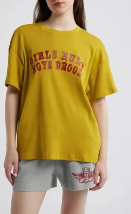 Boys Lie Girls Rule Boys Drool Boyfriend Tee In Yellow