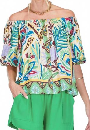 Jade Yoga Button Front Off Shoulder Top In Forest Broder
