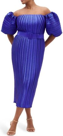 City Chic Krista Off the Shoulder Midi Dress in Cobalt at Nordstrom, Size 16W
