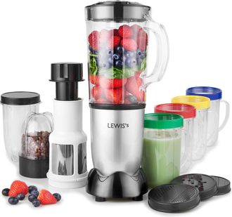 Lewis's 8-in-1 Multi Jug Power Blender with 1L Jug - Bottle - Blending Cup and 4 Drinking Cups | TJ Hughes Black