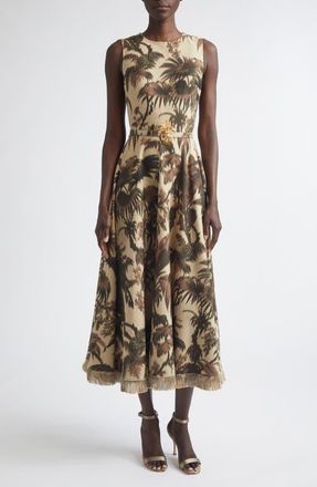 Oscar De La Renta Chin&eacute; Palm Leaves Print Dress in Espresso/Ivory at Nordstrom, Size 10