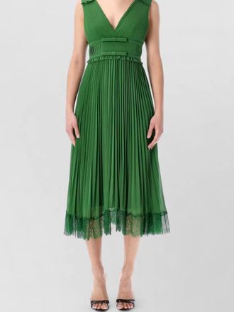 Self Portrait midi dress bow waist pleated chiffon